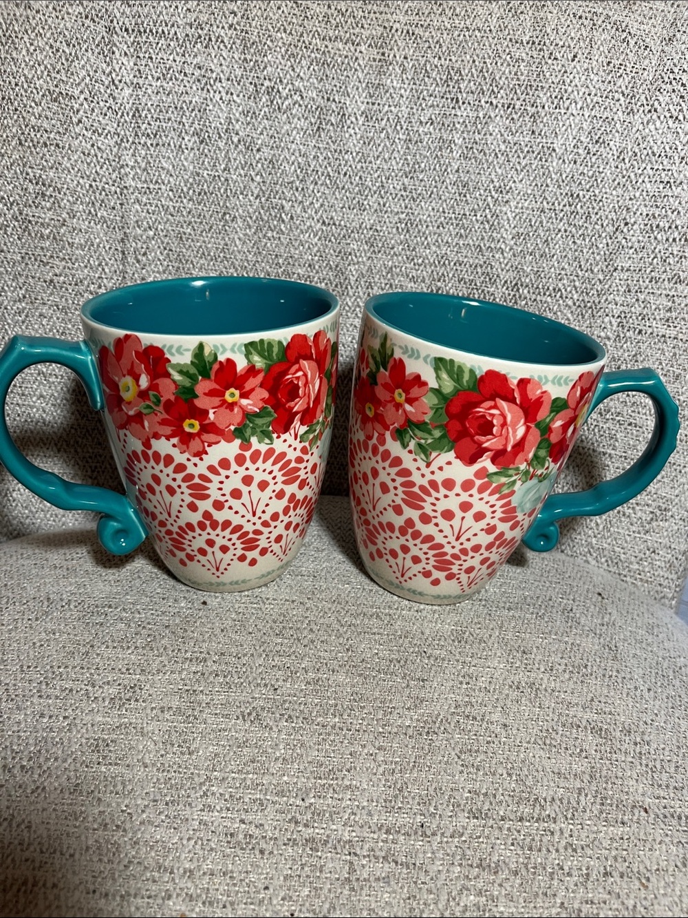 2 Pioneer Woman jumbo latte cups stoneware vintage floral pattern 28oz